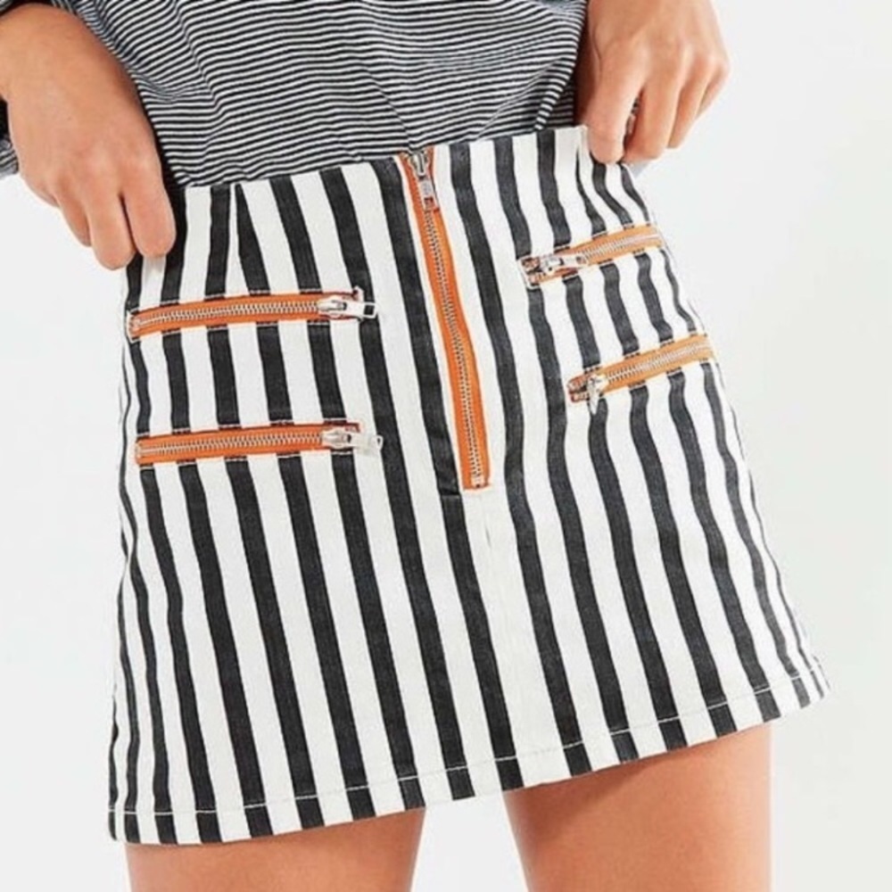 Urban Outfitters Striped Mini Skirt with Orange Zipper Detailing